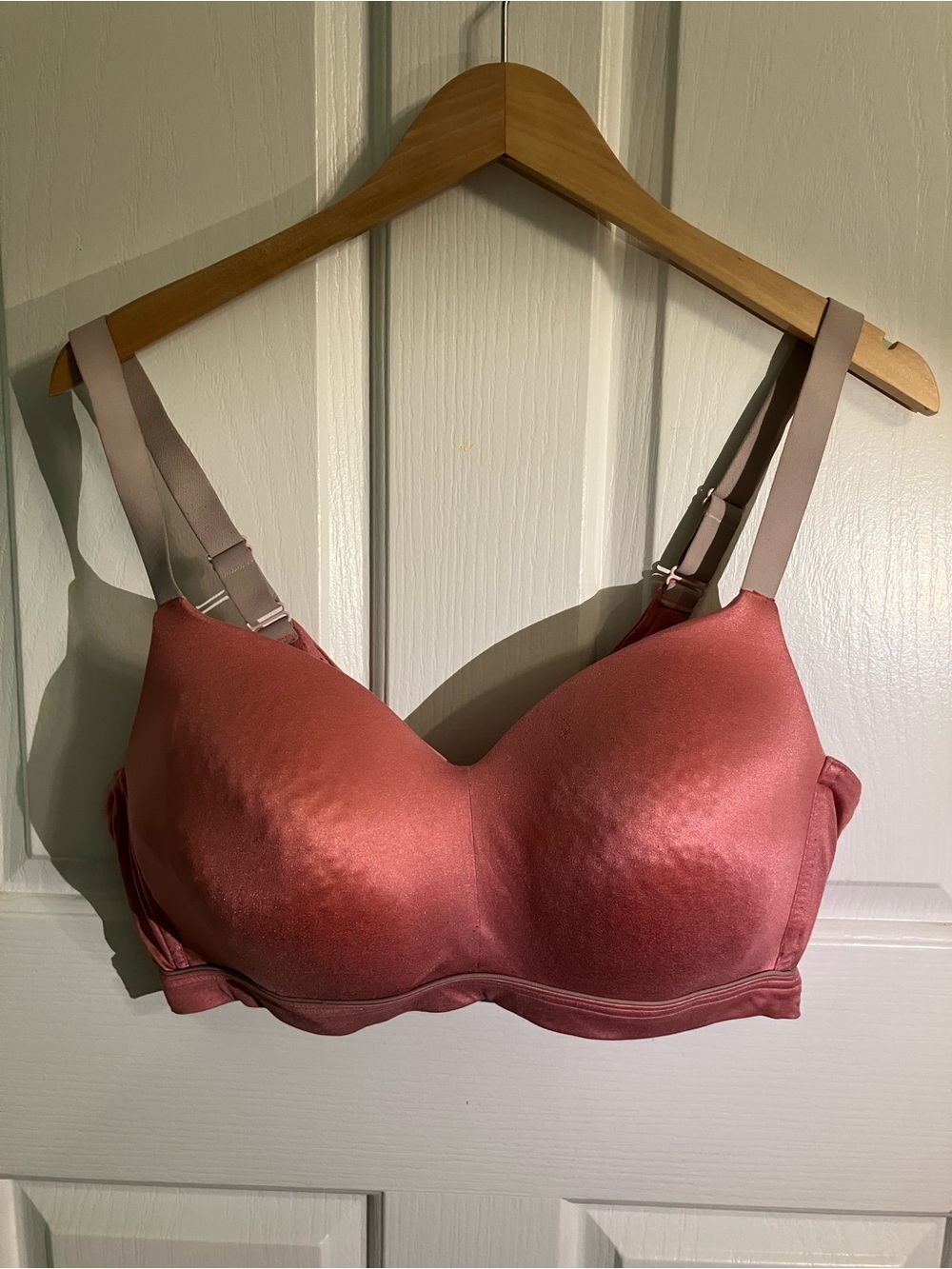 Cacique Satin-Look Molded Bra - Dusty Rose with Taupe Straps